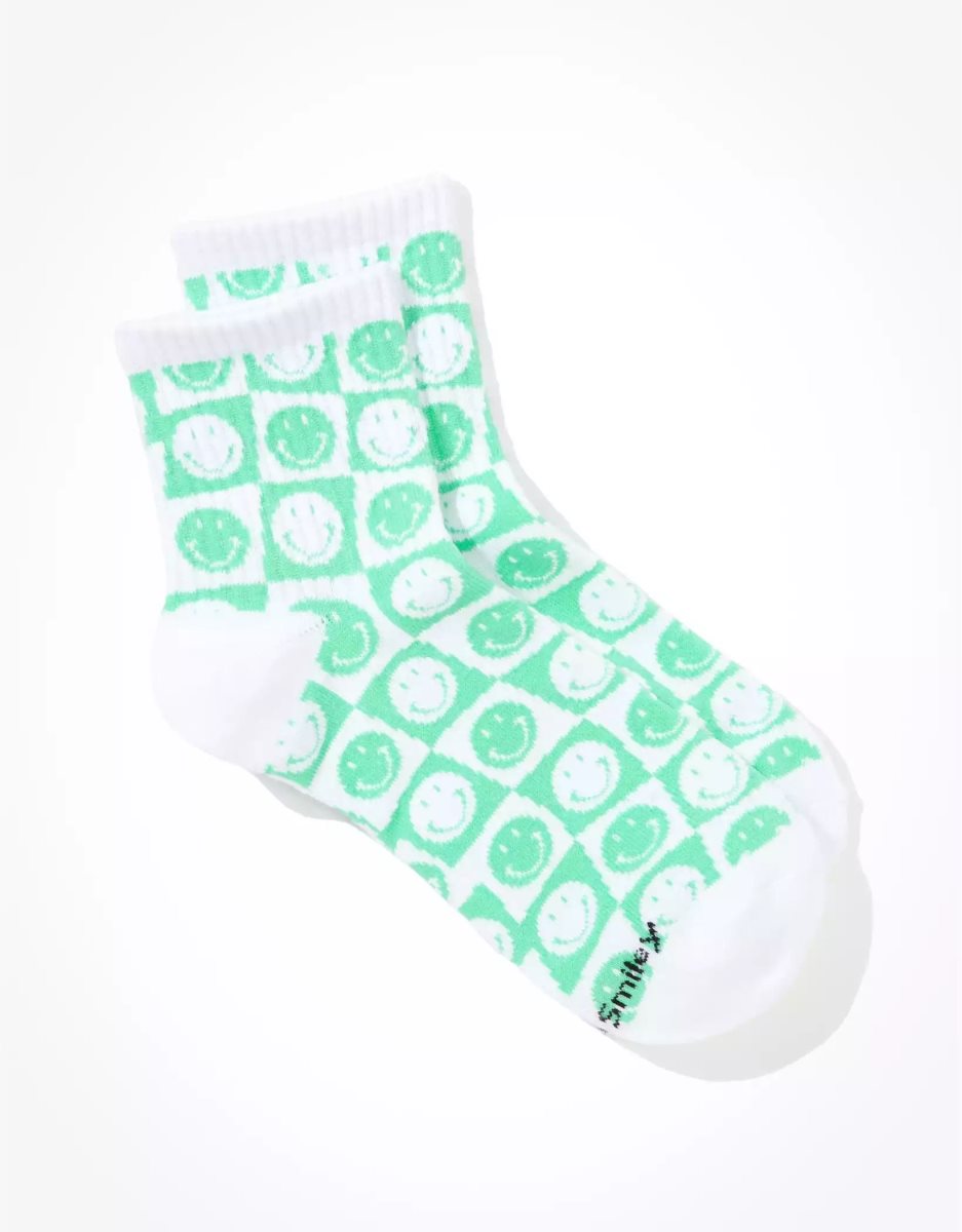 Chaussettes American Eagle AE Smiley Checkerboard Boyfriend Vert Femme | EUJ-87038288